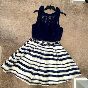 Navy & White Two Piece Dress